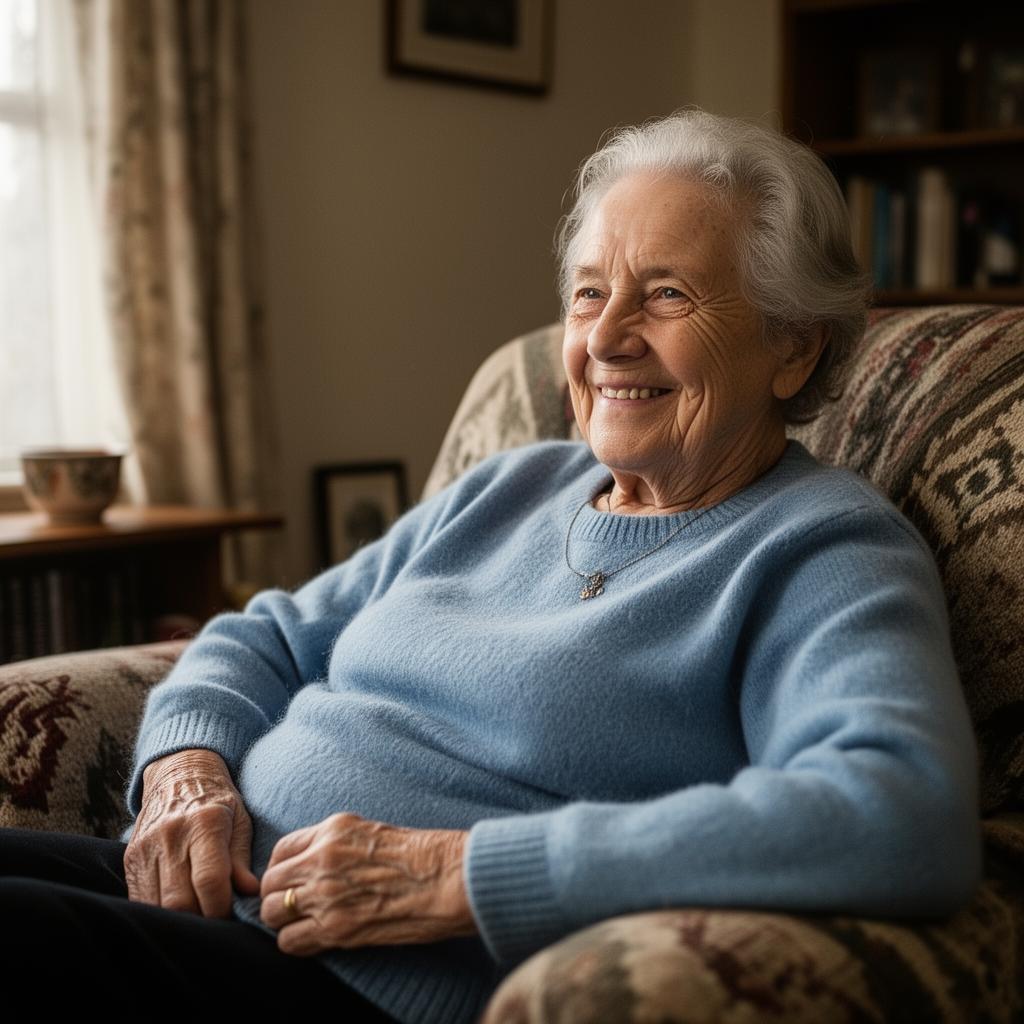 Senior Australian woman smiling at home